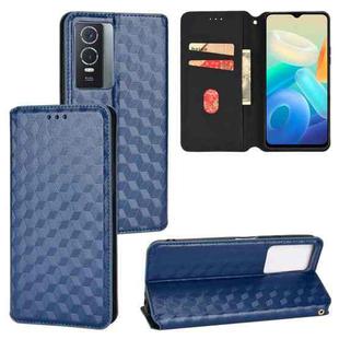 For vivo Y76 5G / Y76s 5G Cubic Grid Texture Flip Leather Phone Case(Blue)