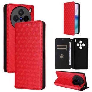 For vivo X200s 5G Cubic Grid Texture Flip Leather Phone Case(Red)