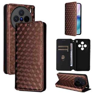 For vivo X200s 5G Cubic Grid Texture Flip Leather Phone Case(Brown)