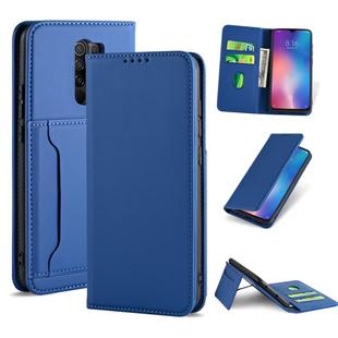 For Xiaomi Redmi 9 Strong Magnetism Shockproof Horizontal Flip Liquid Feel Leather Case with Holder & Card Slots & Wallet(Blue)