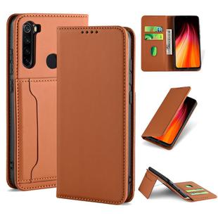 For Xiaomi Redmi Note 8 Strong Magnetism Shockproof Horizontal Flip Liquid Feel Leather Case with Holder & Card Slots & Wallet(Brown)