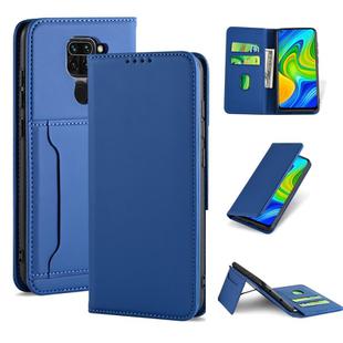 For Xiaomi Redmi Note 9 Strong Magnetism Shockproof Horizontal Flip Liquid Feel Leather Case with Holder & Card Slots & Wallet(Blue)