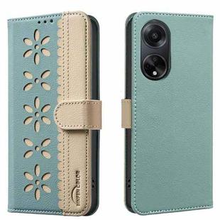 For OPPO A98 5G / F23 / A1 Splicing Color Hollow Flower Pattern RFID Leather Phone Case(Green)