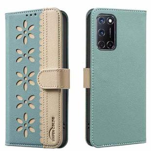 For OPPO A72 / A52 / A92 Splicing Color Hollow Flower Pattern RFID Leather Phone Case(Green)
