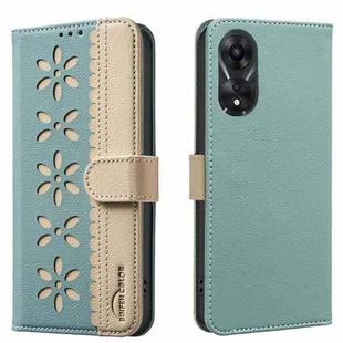 For OPPO A78 5G Splicing Color Hollow Flower Pattern RFID Leather Phone Case(Green)