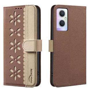 For OPPO A96 5G / Reno7 Z 5G Splicing Color Hollow Flower Pattern RFID Leather Phone Case(Brown)