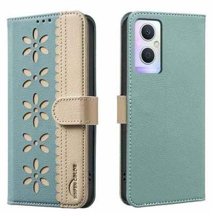 For OPPO A96 5G / Reno7 Z 5G Splicing Color Hollow Flower Pattern RFID Leather Phone Case(Green)