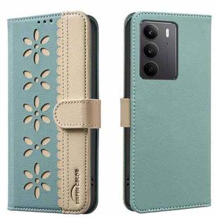 For Realme C75 4G Splicing Color Hollow Flower Pattern RFID Leather Phone Case(Green)