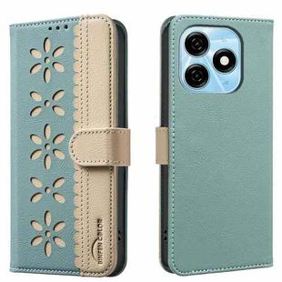 For Tecno Spark 20 Splicing Color Hollow Flower Pattern RFID Leather Phone Case(Green)