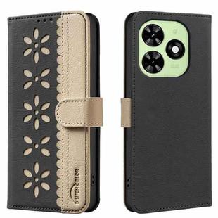 For Tecno Spark GO 2024 / 20C / Pop 8 Splicing Color Hollow Flower Pattern RFID Leather Phone Case(Black)