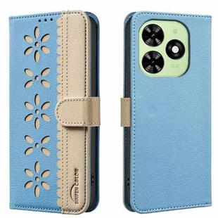 For Tecno Spark GO 2024 / 20C / Pop 8 Splicing Color Hollow Flower Pattern RFID Leather Phone Case(Baby Blue)