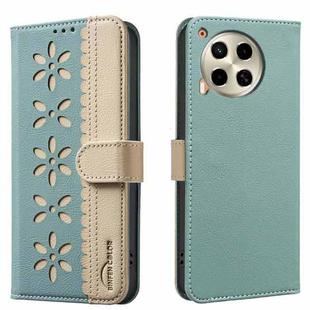 For Tecno Camon 30 4G / 30 5G Splicing Color Hollow Flower Pattern RFID Leather Phone Case(Green)