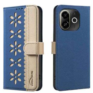 For Tecno Pop 9 5G / Spark 30C 5G Splicing Color Hollow Flower Pattern RFID Leather Phone Case(Dark Blue)