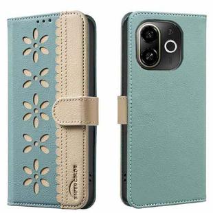 For Tecno Pop 9 5G / Spark 30C 5G Splicing Color Hollow Flower Pattern RFID Leather Phone Case(Green)
