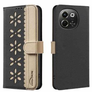 For Tecno Pova 6 Neo 5G / Spark 30 5G Splicing Color Hollow Flower Pattern RFID Leather Phone Case(Black)