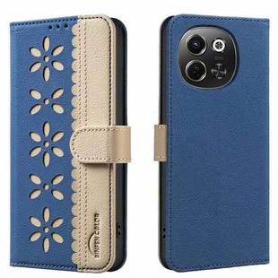 For Tecno Pova 6 Neo 5G / Spark 30 5G Splicing Color Hollow Flower Pattern RFID Leather Phone Case(Dark Blue)