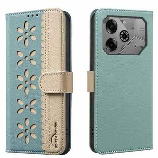 For Tecno Pova 6 / Pova 6 Pro 5G Splicing Color Hollow Flower Pattern RFID Leather Phone Case(Green)