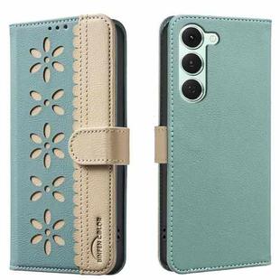 For Tecno Spark 40 Pro 4G Splicing Color Hollow Flower Pattern RFID Leather Phone Case(Green)