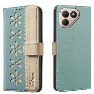 For Tecno Pova 7 Ultra 5G Splicing Color Hollow Flower Pattern RFID Leather Phone Case(Green)