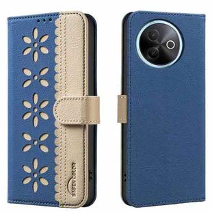 For vivo Y39 5G Splicing Color Hollow Flower Pattern RFID Leather Phone Case(Dark Blue)