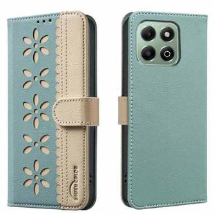 For Honor X6B Splicing Color Hollow Flower Pattern RFID Leather Phone Case(Green)
