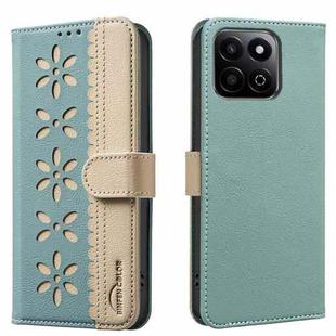 For Honor X7C / 200 Smart 5G Splicing Color Hollow Flower Pattern RFID Leather Phone Case(Green)