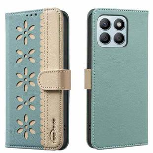 For Honor X8B Splicing Color Hollow Flower Pattern RFID Leather Phone Case(Green)