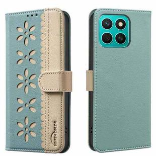 For Honor X8C Splicing Color Hollow Flower Pattern RFID Leather Phone Case(Green)