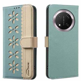 For Honor X9C / Magic7 Lite Splicing Color Hollow Flower Pattern RFID Leather Phone Case(Green)