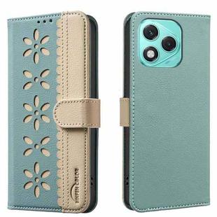 For Honor 400 Lite Splicing Color Hollow Flower Pattern RFID Leather Phone Case(Green)