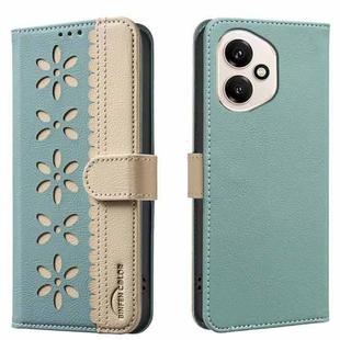For Honor 400 Global 156.5mm Splicing Color Hollow Flower Pattern RFID Leather Phone Case(Green)