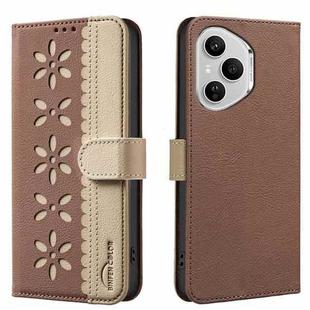 For Honor 400 Pro Global 160.8mm Splicing Color Hollow Flower Pattern RFID Leather Phone Case(Brown)
