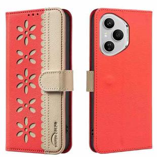 For Honor 400 Pro Global 160.8mm Splicing Color Hollow Flower Pattern RFID Leather Phone Case(Red)