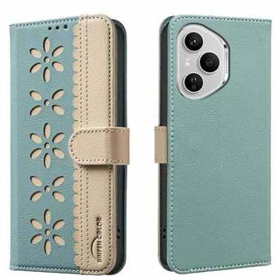 For Honor 400 Pro Global 160.8mm Splicing Color Hollow Flower Pattern RFID Leather Phone Case(Green)