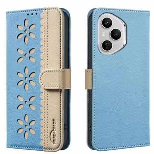 For Honor 400 Pro Global 160.8mm Splicing Color Hollow Flower Pattern RFID Leather Phone Case(Baby Blue)