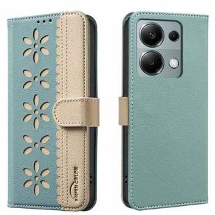 For Redmi Note 13 Pro 4G Splicing Color Hollow Flower Pattern RFID Leather Phone Case(Green)