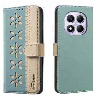 For Redmi Note 14 Pro 4G Splicing Color Hollow Flower Pattern RFID Leather Phone Case(Green)