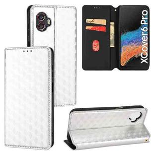 For Samsung Galaxy XCover6 Pro Cubic Grid Texture Flip Leather Phone Case(Silver)