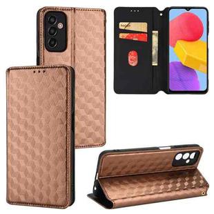 For Samsung Galaxy M13 4G Cubic Grid Texture Flip Leather Phone Case(Brown)