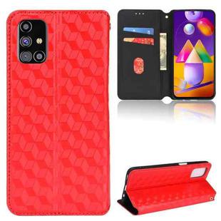 For Samsung Galaxy M31s Cubic Grid Texture Flip Leather Phone Case(Red)