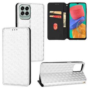For Samsung Galaxy M33 5G Cubic Grid Texture Flip Leather Phone Case(Silver)