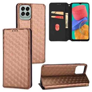 For Samsung Galaxy M33 5G Cubic Grid Texture Flip Leather Phone Case(Brown)