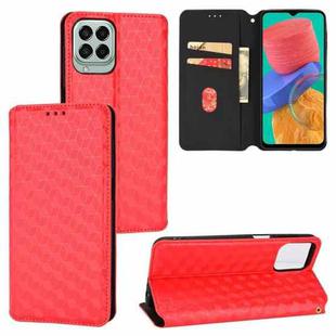 For Samsung Galaxy M53 Cubic Grid Texture Flip Leather Phone Case(Red)