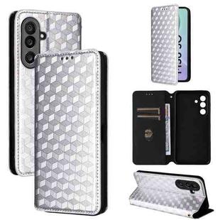 For Samsung Galaxy M56 5G Cubic Grid Texture Flip Leather Phone Case(Silver)