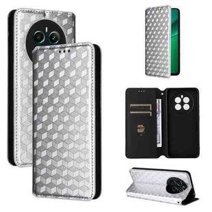 For Realme 12+ 5G Cubic Grid Texture Flip Leather Phone Case(Silver)