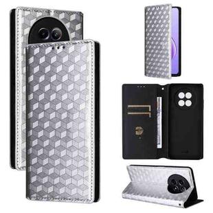 For Realme 12 5G / 12x 5G Cubic Grid Texture Flip Leather Phone Case(Silver)