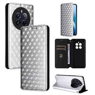 For Realme 12 Pro 5G / 12 Cubic Grid Texture Flip Leather Phone Case(Silver)