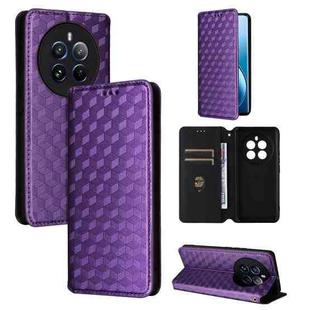 For Realme 12 Pro 5G / 12 Cubic Grid Texture Flip Leather Phone Case(Purple)