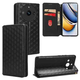 For Realme 11 Pro 5G / 11 Cubic Grid Texture Flip Leather Phone Case(Black)