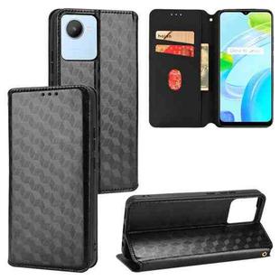For Realme C30 Cubic Grid Texture Flip Leather Phone Case(Black)
